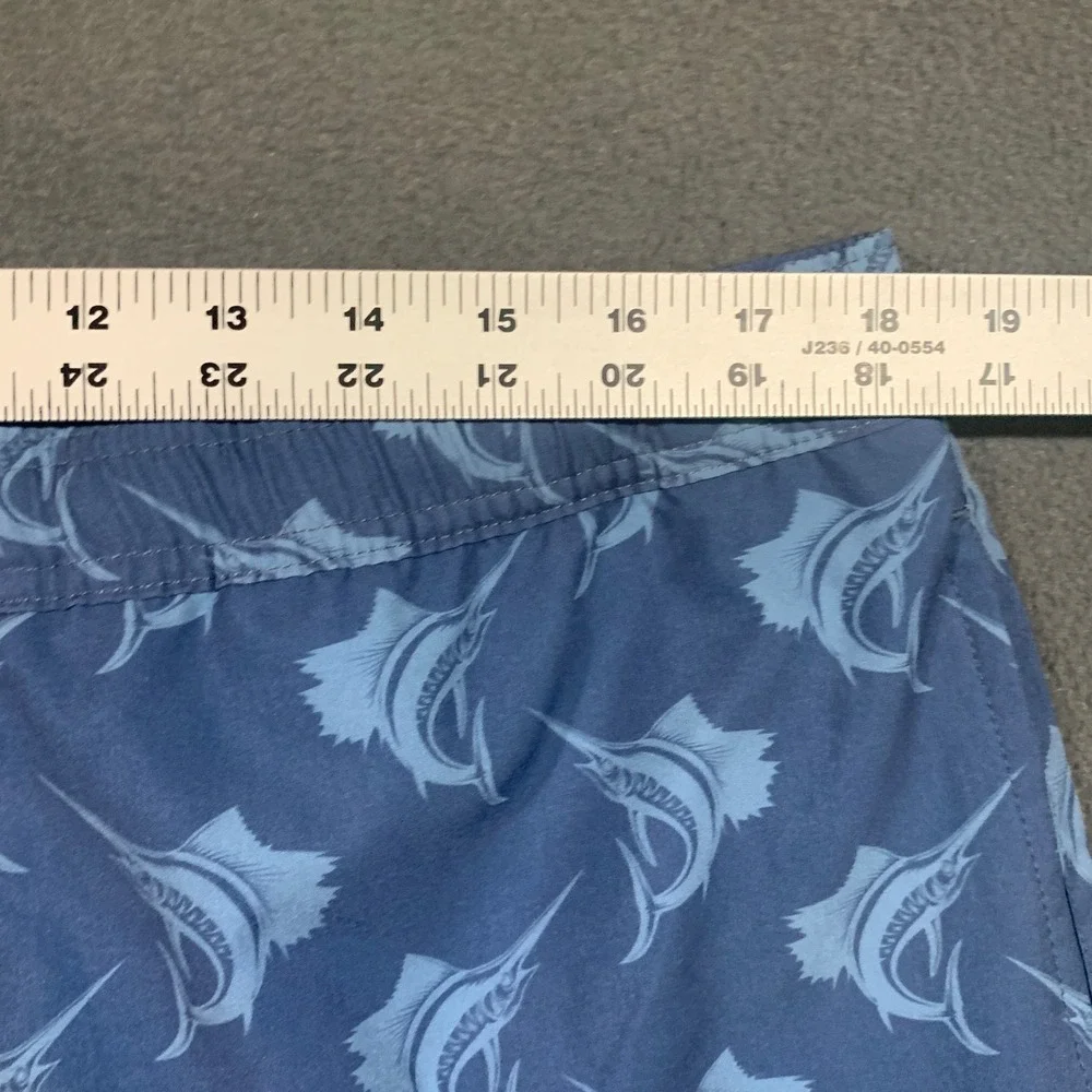 LRD Performance Mens XL Blue Marlin Fish Print Swim Trunks Board Shorts 7 Inseam